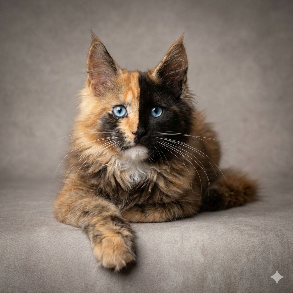 Giant European Maine Coon Kitten Chimera - Split Face Tortie